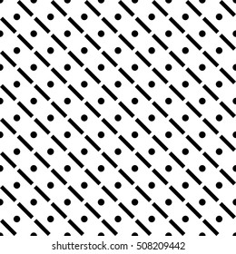 Seamless surface pattern with symmetric ornament. Diagonal strokes and circles texture. Geometric abstract background. Grid motif. For digital paper, textile print, web design. Vector art illustration