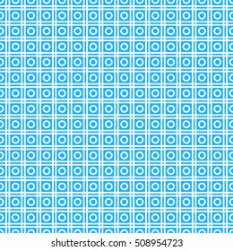 Seamless surface pattern with symmetric ornament. Circles, squares and strokes texture. Geometric abstract background. Grill motif. For digital paper, textile print, web design. Vector illustration