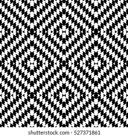 Seamless surface pattern with symmetric wavy rhombuses ornament. Zigzag lines motif. Black jagged stripes on white background. Abstract wallpaper. Digital paper for textile print. Vector illustration