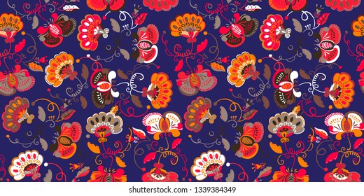 Seamless surfase textile pattern. Floral indian print for womenswear, interior decor, cover.