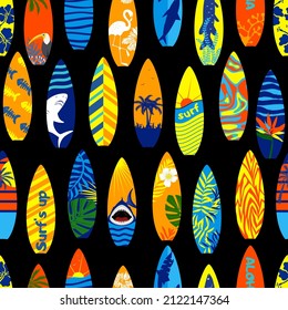 Seamless surfboards. Bright prints for summer clothes.