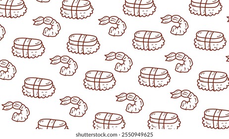 fundo padrão sushi sem costura. Plano de fundo de padrão de comida japonesa. ícone de sushi de sashimi bonito padrão sem costura.