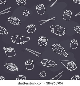 seamless sushi pattern on chalkboard