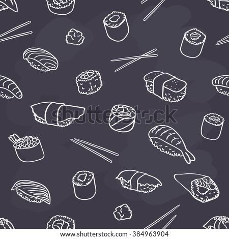 seamless sushi pattern on chalkboard