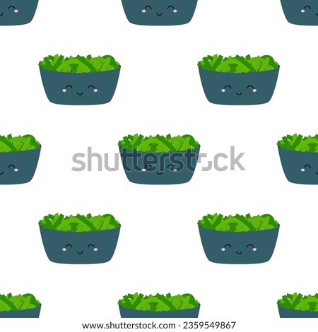seamless sushi pattern with seaweed in kawaii style, cute cartoon face rolls, vector illustration with wakame salad