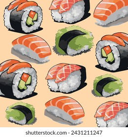 Seamless sushi pattern. Vector illustration.