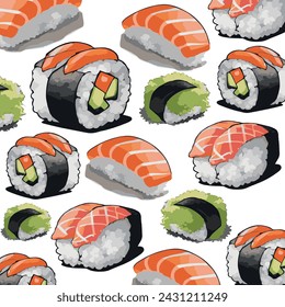 Seamless sushi pattern. Vector illustration.