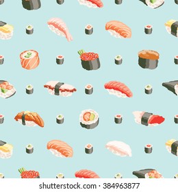 seamless sushi and rolls pattern