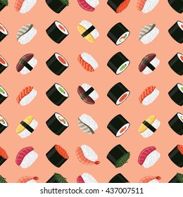 seamless sushi and rolls pattern