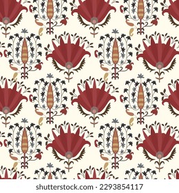 Seamless suzani pattern in a beige background. Geometric shape patterns for fabrics and other things for creating different designs. 