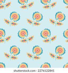 Seamless suzani pattern in blue background. Geometric shape patterns for fabrics and other things for creating different designs. 