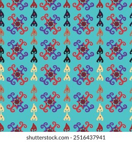 Padrão suzani sem emenda no fundo azul. Padrões de forma geométrica para tecidos e outras coisas para criar diferentes designs.	