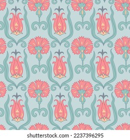 Seamless suzani pattern - blue carpet pattern, traditional art in Central Asia, used in the Home decor and fashion industry. Suzane. Embroidery textile product. Tulipes style suzani	