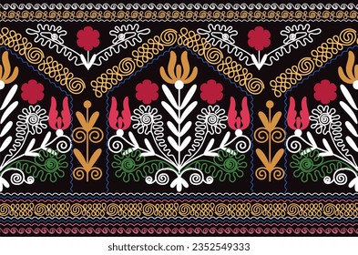 Seamless  Suzani pattern for decorating  the bottom of the dresses and other part of the clothing. Ethnic style patterns. Uzbek culture.  