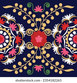 Seamless  Suzani pattern for decorating  the bottom of the dresses and other part of the clothing. Ethnic style patterns. Uzbek culture.  