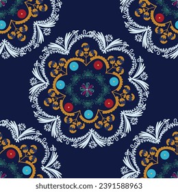 Seamless  Suzani pattern for decorating  the bottom of the dresses and other part of the clothing. Ethnic style patterns. Uzbek culture.  
