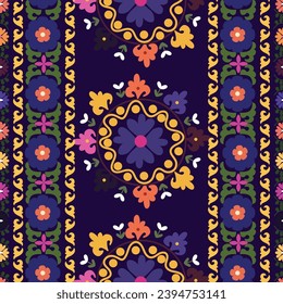Seamless  Suzani pattern for decorating  the bottom of the dresses and other part of the clothing. Ethnic style patterns. Uzbek culture.  