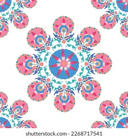 Seamless suzani pattern - traditional carpet pattern, traditional art in Central Asia, used in the Home decor and fashion industry. Suzane. Embroidery textile product. 
