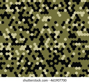 Seamless swamp green hexagonal camo pattern vector