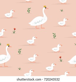 Seamless Swan Pattern with Kids