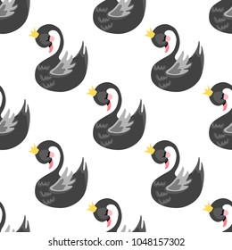 Seamless swan princess pattern. Cute princess swan. Cartoon hand drawn vector illustration. 