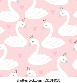 Seamless Swan Princess Pattern Vector Illustration