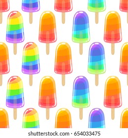 Seamless sweet cool pattern with colorful lolly. Rainbow eskimo.