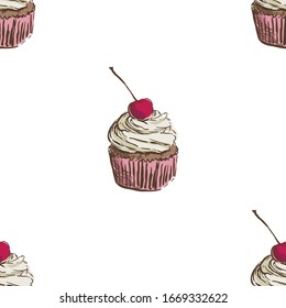 Seamless sweet cupcake party background pattern in vector