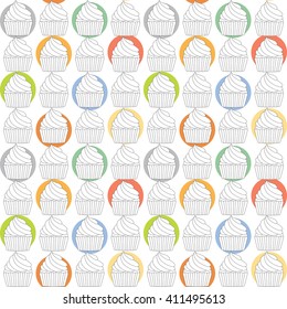 Seamless Sweet Cupcakes Pattern Outline Series Background