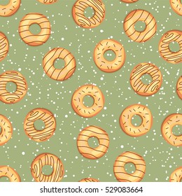 Seamless sweet donuts into the glaze. Pattern.