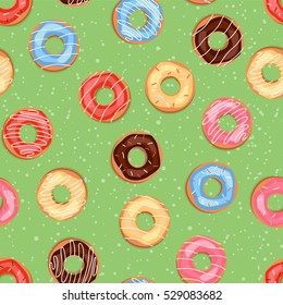 Seamless sweet donuts into the glaze. Pattern.