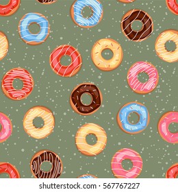 Seamless sweet donuts into the glaze. Pattern.