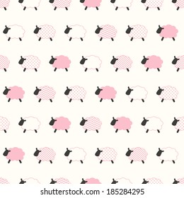 seamless sweet dreams sheep animal pattern vector illustration
