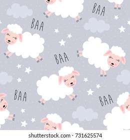 seamless sweet dreams sheep animal pattern vector illustration