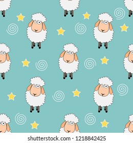 seamless sweet dreams sheep funny animal pattern. background for fabric, textile, paper, wallpaper, wrapping or greeting card. vector illustration 