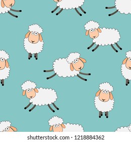 seamless sweet dreams sheep funny animal pattern. background for fabric, textile, paper, wallpaper, wrapping or greeting card. vector illustration