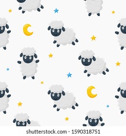seamless sweet dreams sheep funny animal pattern on white background. vector illustration.