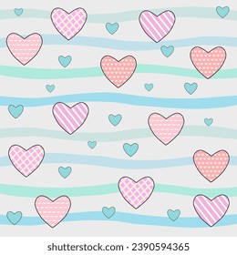 seamless sweet heart background pastel color doodle drawing art style design