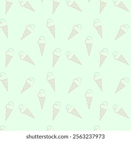 seamless sweet ice cream pattern. cone ice cream. ice cream pattern on green