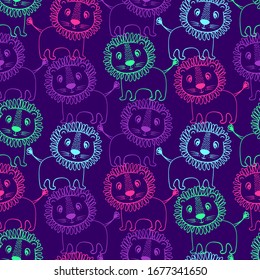 Seamless sweet lion pattern,children's vector illustration