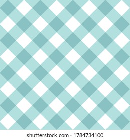 Seamless sweet mint blue and white background, checkered vector pattern or grid texture for web design, desktop wallpaper or culinary blog website