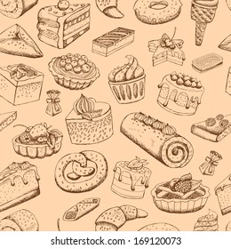 Seamless sweet pastries vector illustration wallpaper