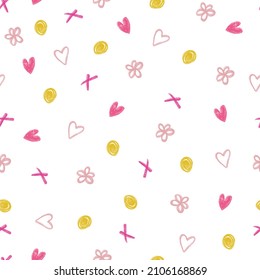 fondo de patrón suave dulce con flor, corazón y punto de color tiza , patrón de niños