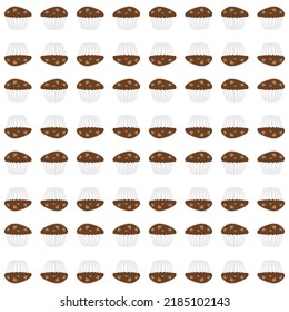 Seamless sweet pattern with cupcake and white background.
