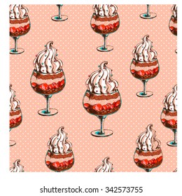 Seamless sweet pattern with ice cream . Hand drawn vector illustration for banner, background, greeting cards, post card, invitations , and other design.