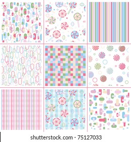  Seamless sweet patterns for design.