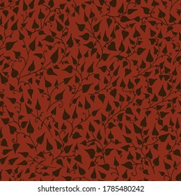 Seamless Sweet Potato vine pattern,, dark brown on dark red