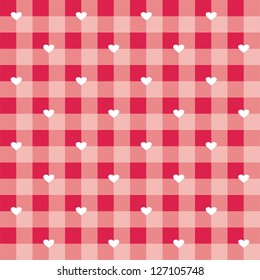 Seamless sweet red valentines vector background - checkered pattern or grid texture with white hearts full of love for web design, desktop wallpaper or culinary blog website