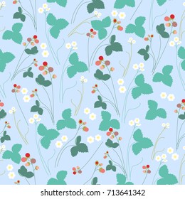 Seamless sweet strawberry pattern on blue background can be used for design fabric, textile, linens and more creative designs