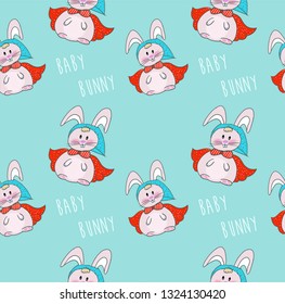 Seamless sweet superhero bunny animal pattern vector